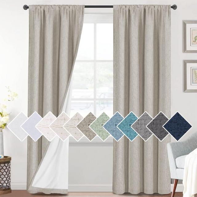 H.VERSAILTEX Linen Look 100% Blackout Curtains 84 Inches Long for Bedroom Full Light Blocking Rod Pocket 42 Inches Wide Linen Textured Thick Window Curtain Drapes with White Backing, Stone, 2 Panels