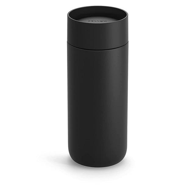 Fellow Carter Move Mug with 360º Sip Lid - Open Top Coffee To-Go Tumbler with Ceramic Interior, Vacuum-Insulated Stainless Steel, Matte Black, 16 oz Cup