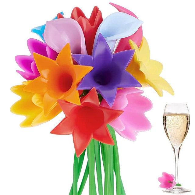 12 Pcs Floral Wine Charms Calla Lily Drink Markers Tulip Silicone Wine Marker for Identification Cocktail Martini Wedding Bachelorette Party Glass Christmas Favors