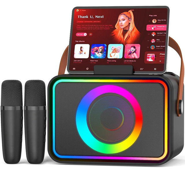 Karaoke Machine for Kids Adults,Portable Bluetooth Speaker with 2 Wireless Microphone with LED Lights, Karaoke Microphone with PA System Supports USB/TF/AUX,Gift for Party(Black) (Black)