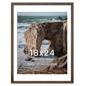 18x24 Picture Frame, Solid Walnut Wood 18"x24" Photo Frame for Wall, Right Angle 18 x 24 Picture Frame Matted to 16x20, 18 by 24 Frame HD Tempered Glass,Vertical or Horizontal Wall Hanging, 1 Pack