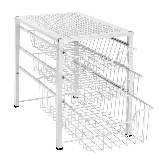 Simple Trending 3-Tier Under Sink Cabinet Organizer with Sliding Storage Drawer, Desktop Organizer for Kitchen Bathroom Office, Stackable, White