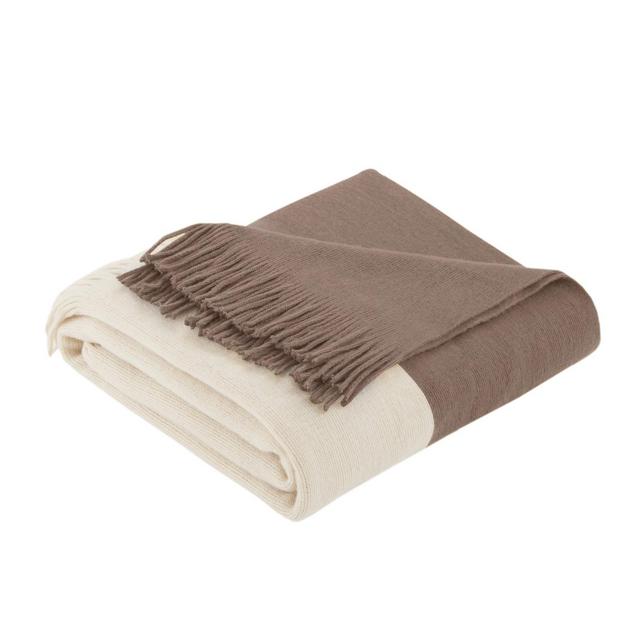 60"x50" Color Block Faux Cashmere Throw Blanket Taupe
