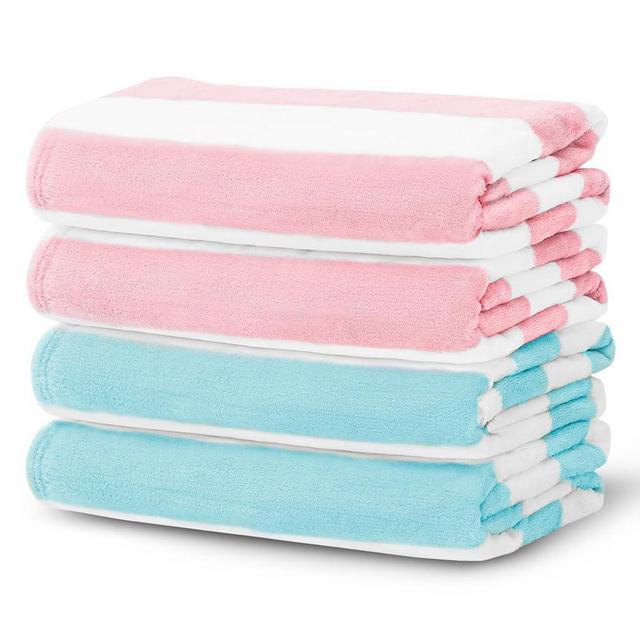 Touchat 4 Pack Cabana Stripe Beach Towel,30 by 60 Inches, Oversized Microfiber Towels Set for Pool,Super Absorbent Bath Towels for Bathroom,Kids and Adult,Pink and Blue