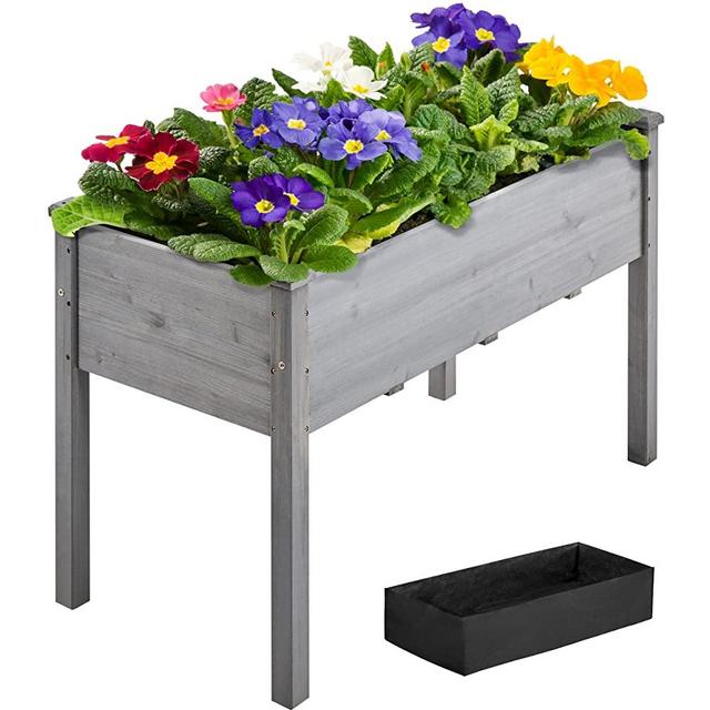 Yaheetech Raised Planter Bed Outdoor with Legs Elevated Wood Raised Garden Bed Outdoor with Stable Rectangle Structure Flower Boxes Standing Planter for Vegetables Flowers Herbs Planting,Gray