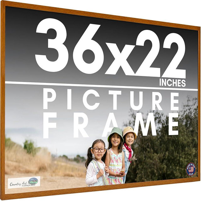 36x22 Frame Honey Pecan Brown Solid Wood Picture Frame | 0.75 Inch Moulding Width | 0.5 Inch Rabbet Depth | Includes UV Acrylic Plexiglass, Acid Free Foam Backing Board and Hanging Hardware