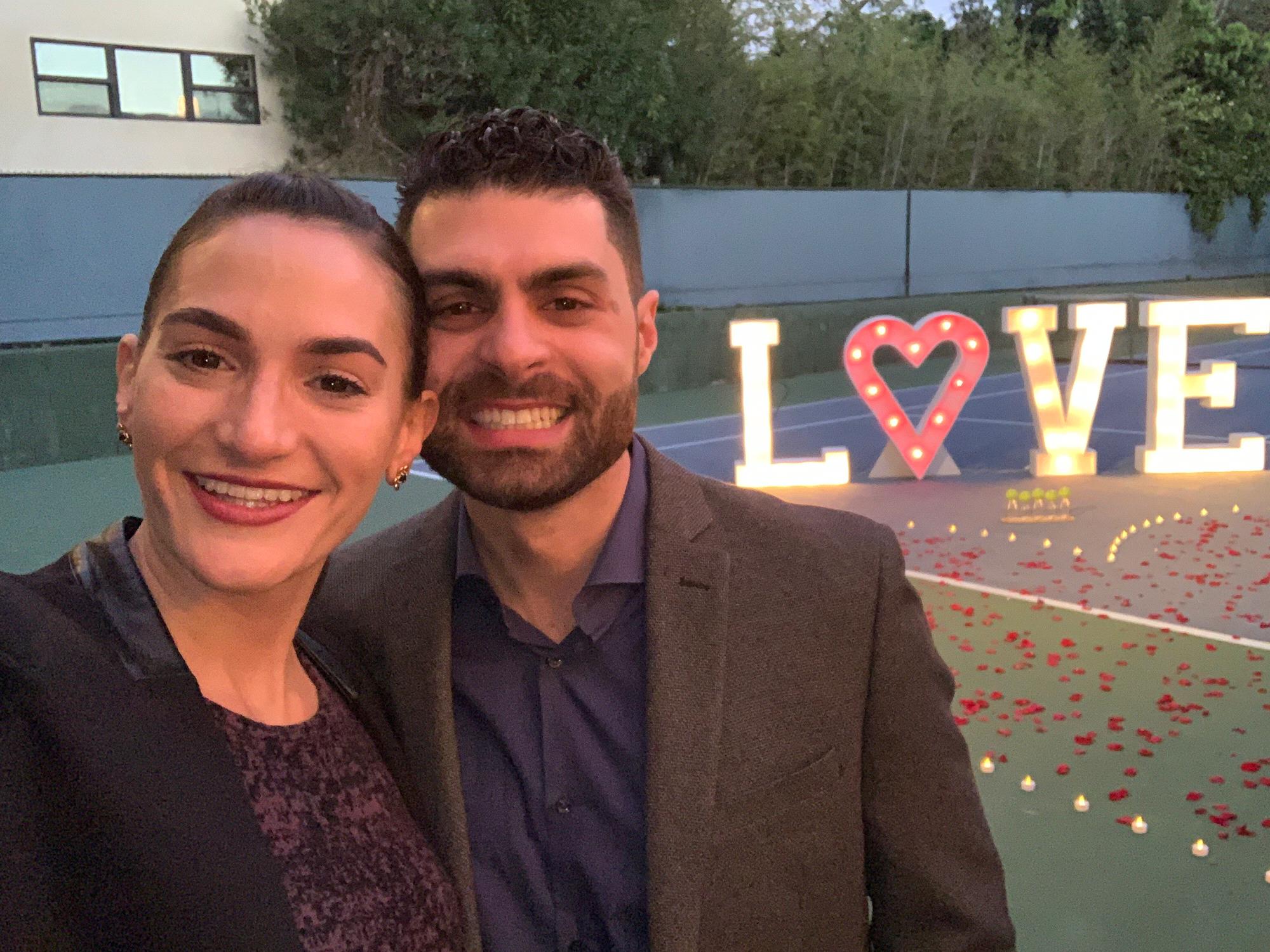 Our very first photo as an engaged couple - swollen eyes and all!