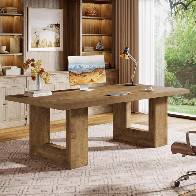 Tribesigns Home Office Desk, 62.99" Large Farmhouse Executive Desk, Computer Table for Office, Conference Room, Study Room (Walnut)