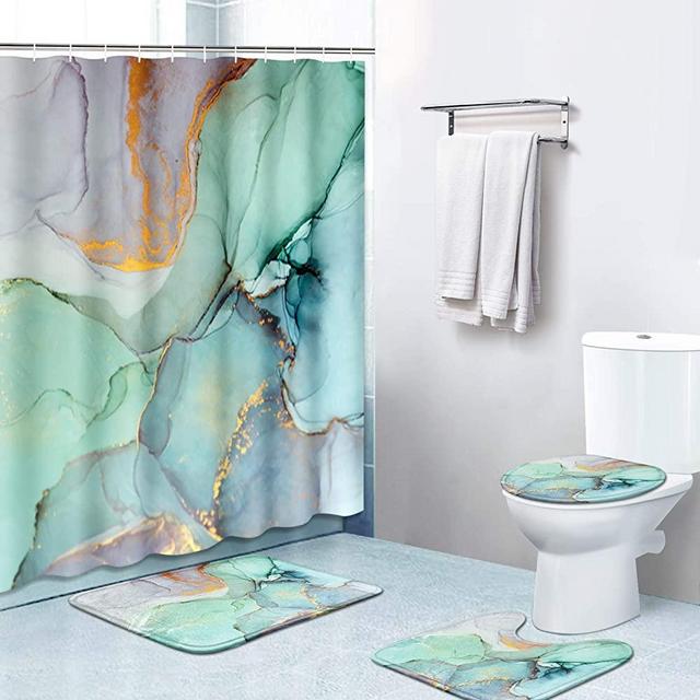 Britimes 4 Piece Shower Curtain Sets, Colourful Marble with Non-Slip Rugs, Toilet Lid Cover and Bath Mat, Durable and Waterproof, for Bathroom Decor Set, 72" x 72"