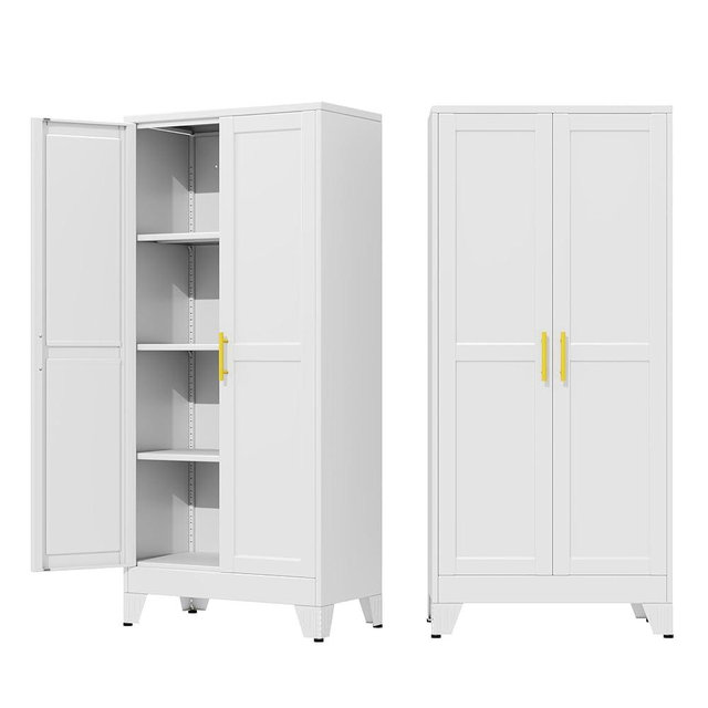 AUEYTVR 61" Metal Storage Cabinet with Adjustable Leveling Foot,Garage Storage Cabinets with 2 Doors and 3 Adjustable Shelves, Black Steel Cabinet for Office,Home,Garage