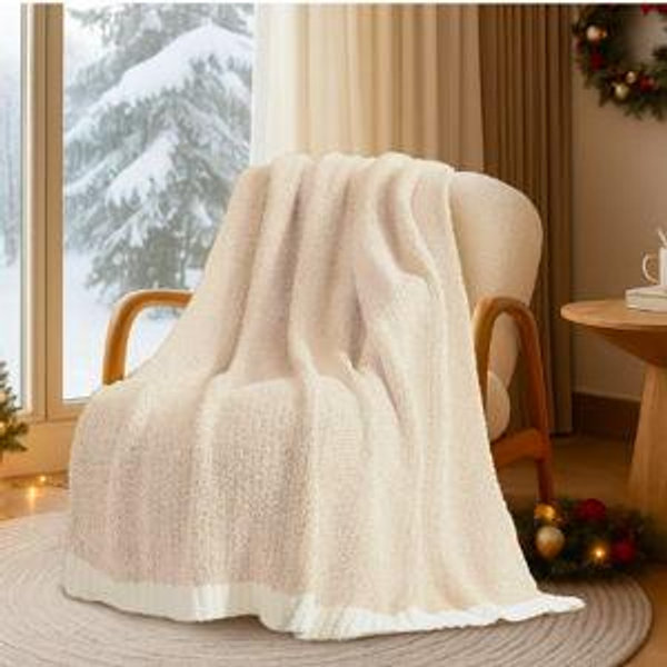 Heather Ivory Color - Snuggle Sac Buttery Ivory Throw Blanket for Couch, Reversible Super Soft Knitted Blankets, Warm Cozy Knit Fuzzy Plush Lightweight Throws Dupes for Sofa, Bed, Picnic, Ivory, 50 x 60 inches