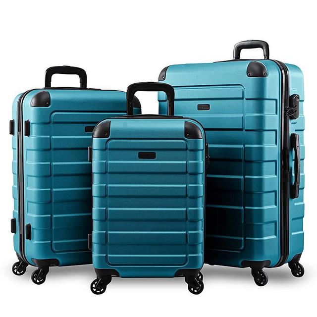 Hipack Prime Suitcases Hardside Luggage with Spinner Wheels, Turquoise, 3-Piece Set (20/24/28)