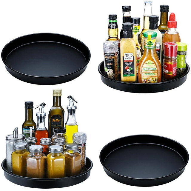 Amolliar Lazy Susan Organizer, 10" 4 Pack Non-Skid Rotating Metal Turntable for Cabinet, Kitchen, Fridge, Pantry Storage, Vanity, Bathroom, Spice Spinner Rack for Condiment, Under Sink Organizer,Black