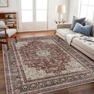 CHAMPLANT Washable Area Rug 9'x12' Retro Boho Design Non-Shedding Easy Care Ideal for High Traffic Areas in Living Room Bedroom Office Coffee Table Kitchen Large Carpet