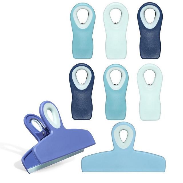 COOK WITH COLOR Bag Clips - Heavy Duty Chip Clip and Refrigerator Magnet Clips for Food Storage with Air Tight Seal Grip, Bright Blue, Pack of 8