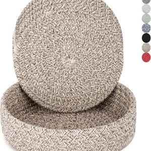 Trivets for Hot Dishes, Trivets for Hot Pots and Pans, Heat Resistant Hot Pads with Storage Basket, Pot Holders for Kitchen, Home Essentials, Farmhouse Decor (Brown 4 PCS)