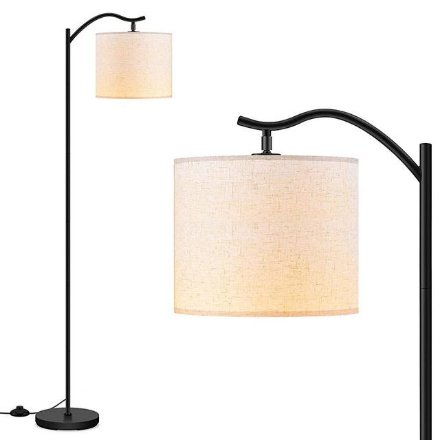 BoostArea Floor Lamp for Living Room, 15W LED Arched Floor Lamp, Tall Modern Standing Lamp with Linen Shade, 3 Brightness Levels, E26 Socket, Footswitch, Mid Century Floor Lamp for Bedrooms, Office