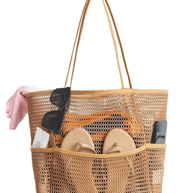 Iioscre Mesh Beach Tote Bags for Womens, Causal Hobo Pool Bags for Swimming Pools Vacations Beach Essentials