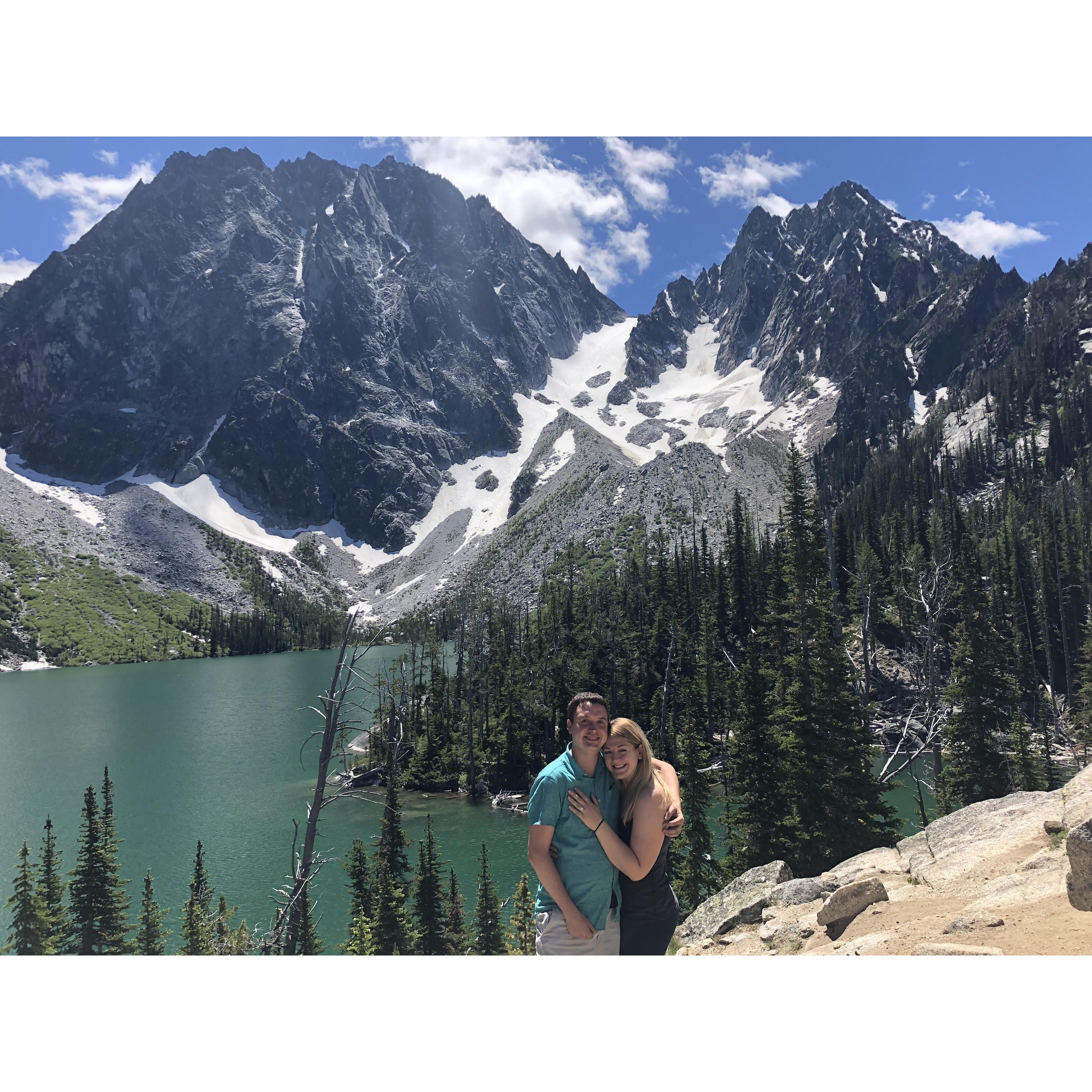 The moment Ian proposed to Libby. Colchuck Lake in the Cascade Mountains. June 2018. A long time coming!