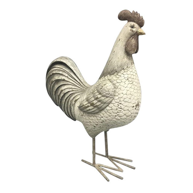 Comfy Hour Farmhouse Collection 10" Countryside Standing Chicken Cock Rooster Figurine Farm Animal Statue, Grey Beige, Polyresin Decor