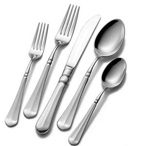 Mikasa French Countryside 65-Piece Flatware Set, Service for 12, 18/10 Stainless Steel Silverware Set with Hostess Serving Pieces, Dishwasher Safe