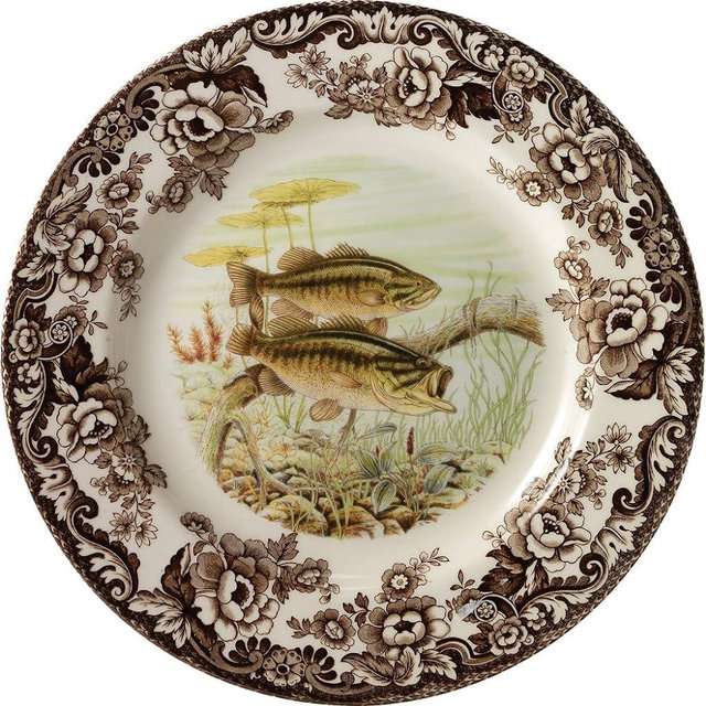 Spode Woodland Salad Plate, Bass | 8 Inch Plate for Salads, Desserts and Sides | Cabin Cottage Lodge Dinnerware | Made in England from Fine Earthenware | Microwave and Dishwasher Safe