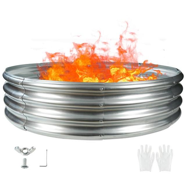 Camp Fire Ring Pit, Large Round Galvanized Steel Fire Pit, Heavy Duty Steel Fire Pit for Backyard, Camping, Bonfire (5x5x1FT)
