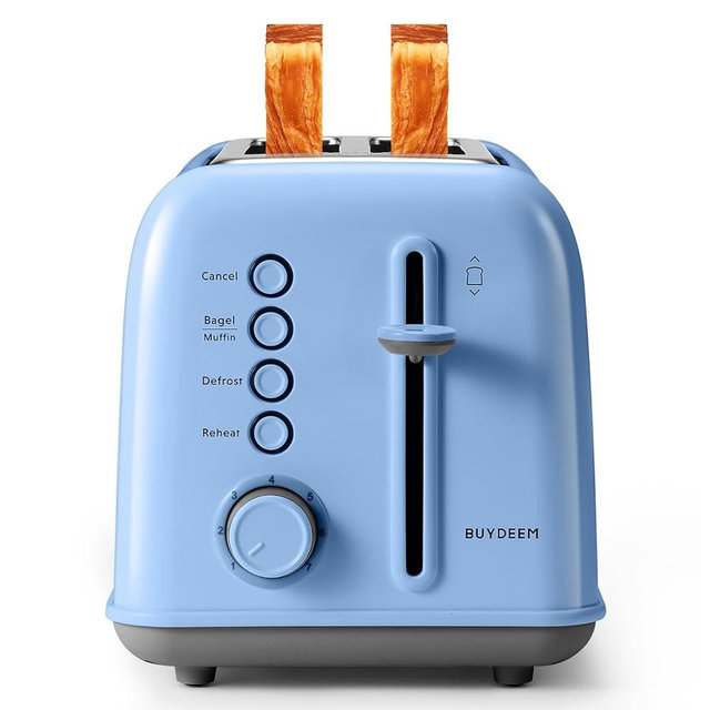 BUYDEEM DT620 2-Slice Toaster, Extra Wide Slots, Retro Stainless Steel with High Lift Lever, Bagel and Muffin Function, Removal Crumb Tray, 7-Shade Settings,Blue