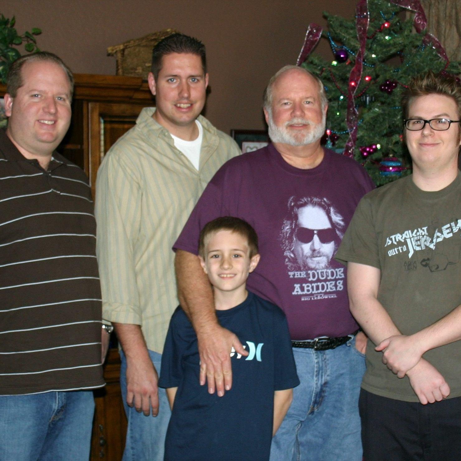 Pat, Sean, Jeff, with their dad Dave. And yes, that is the baby from the other photo, Tyler. He is married now and having a baby of his own.