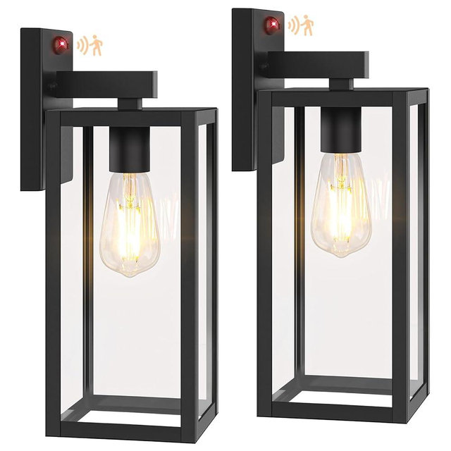 BesLowe Upgraded Motion Sensor Outdoor Wall Lights, 15” Dusk to Dawn Porch Lights Outdoor Wall Sconce Lanterns, 3 Lighting Modes Exterior Lighting Fixtures, Black Outside Lights for House, 2-Pack