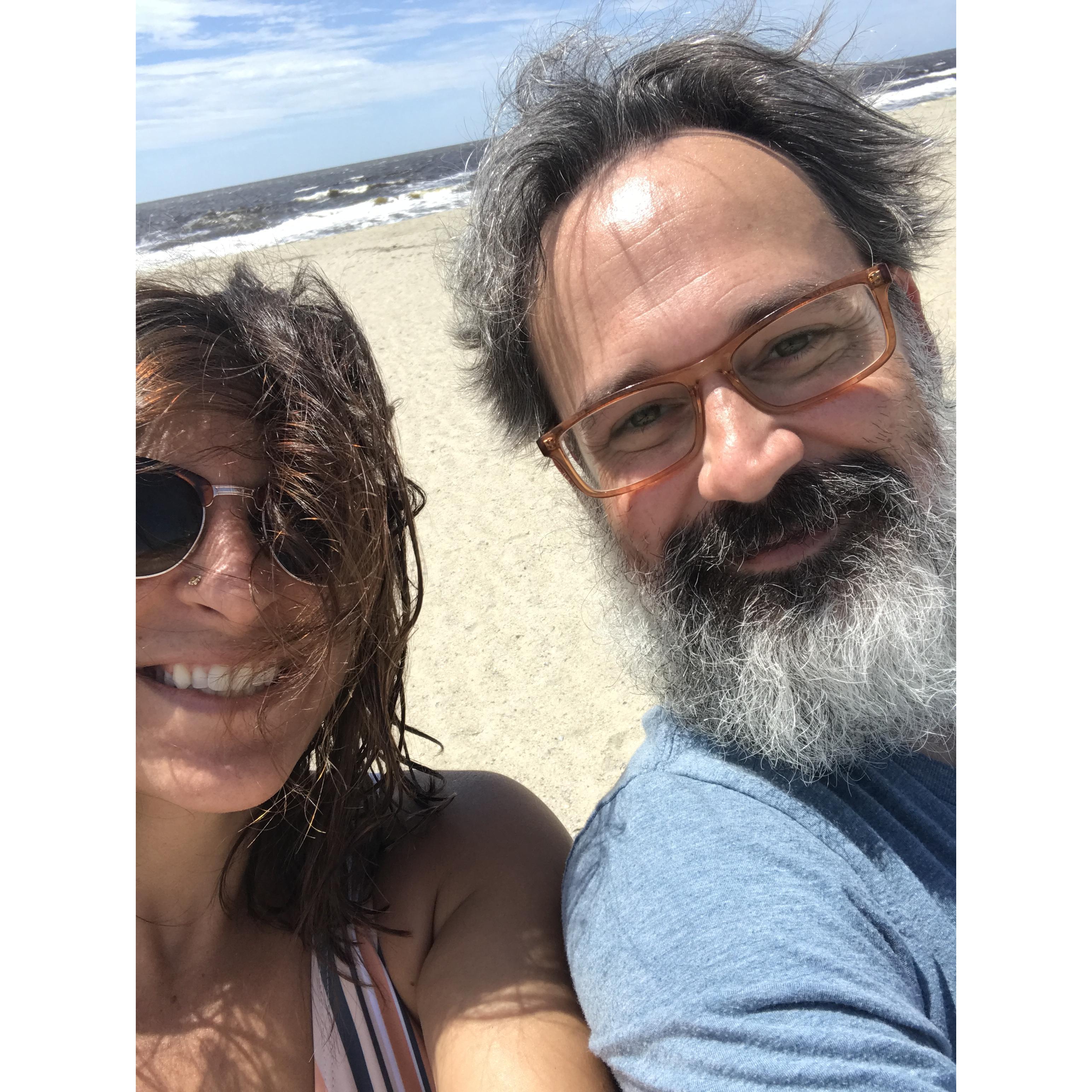 at the beach in Oak Island
