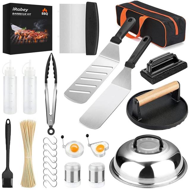 Blackstone Griddle Accessories & Burger Press, 122 PCS Griddle Grill Tools Set for Blackstone Stainless Steel Grill BBQ Spatula Utensils Set with Storage Bag