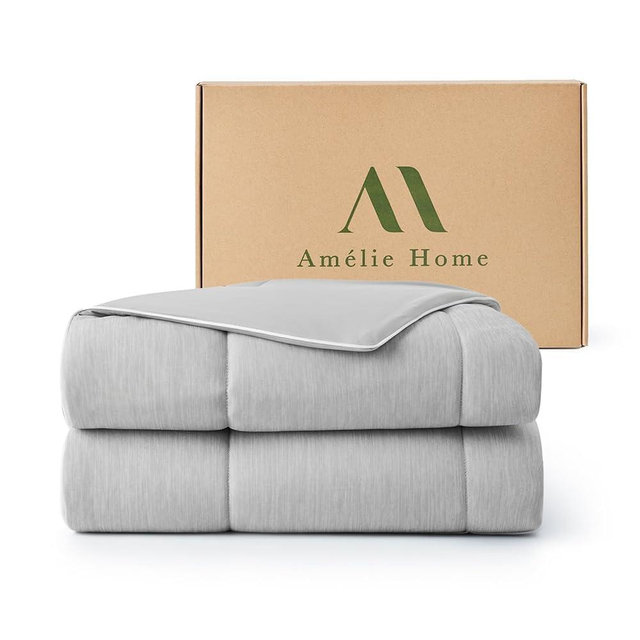 Amélie Home Cooling Comforter Queen Size, Dual-Sided Lightweight Cooling Blanket for Hot Sleepers, Q-Max 0.43 Breathable Cooling Quilt for Night Sweats, 90" x 90", Heather Cool Grey