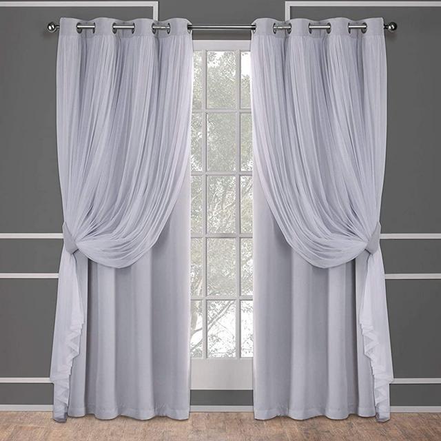 Exclusive Home Curtains Catarina Layered Solid Blackout and Sheer Window Curtain Panel Pair with Grommet Top, 52x84, Cloud Grey, 2 Piece