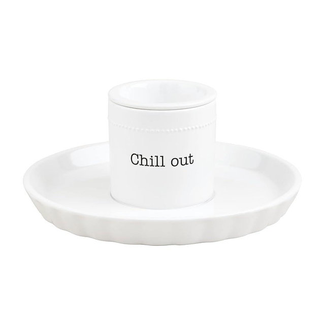 Mud Pie Circa Chip and Dip Chiller Bowl, White, 1 1/4" x 12" dia
