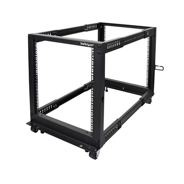 StarTech.com 12U Open Frame Server Rack - 4 Post Adjustable Depth (22" to 40") Network Equipment Rack w/ Casters/ Levelers/ Cable Management (4POSTRACK12U),Black
