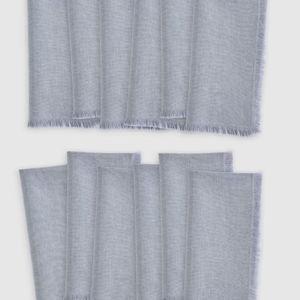 European Linen Fringe Napkins (Set of 12) in Blue Fog
