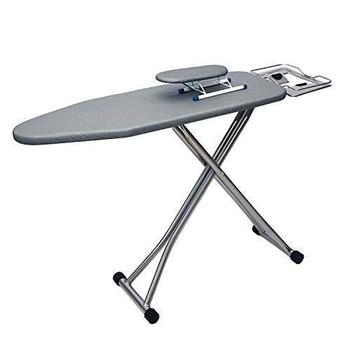 AKOZLIN Foldable Big Ironing Board 43.3" L x 11.8'' W Adjustable Height: 23-29 inch Table for Ironing Clothes Tabletop with Fixed Sleeve Tabletop Folding Legs with Cotton Cover(Silver Gray)