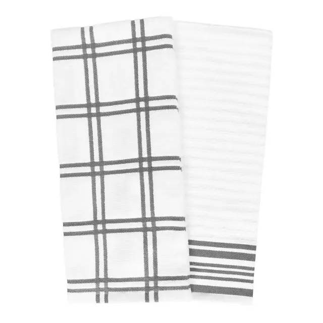 Our Table™ Everyday Plaid and Stripe Kitchen Towels in Grey (Set of 2)