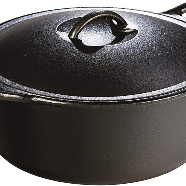 Lodge BOLD Exclusive 7 Quart Premium Pre-Seasoned Cast Iron Dutch Oven with Lid - Dual Handles - Use in the Oven, on the Stove, on the Grill or over the Campfire - Black