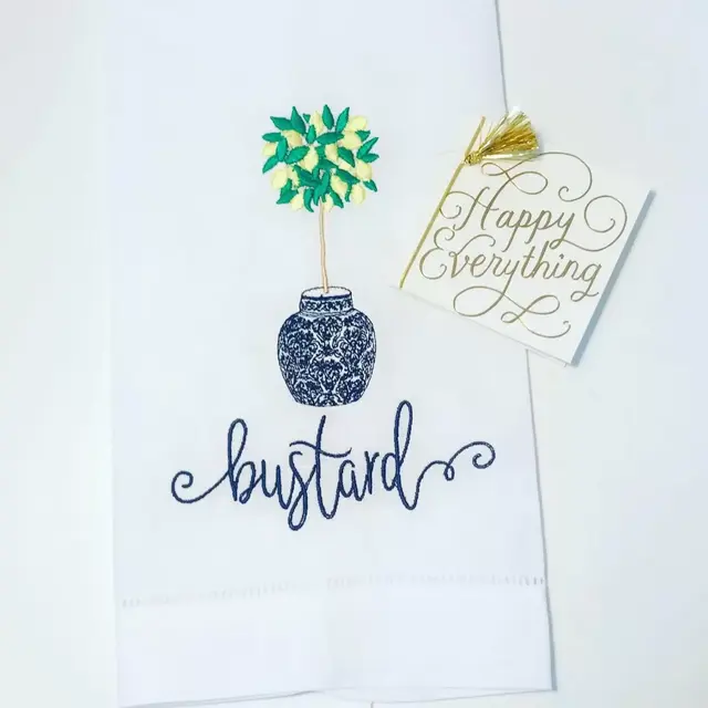 Chinoiserie Lemon Tree Tea Towel | Custom Embroidery | Wedding Monogram | Housewarming gift | Shower Gift | Bar Cart