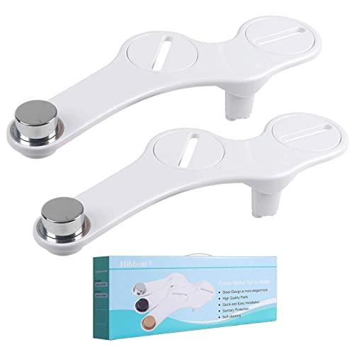 2 Pack Bidet Attachment Non-Electric Mechanical Fresh Water Spray Bidet Toilet Attachment with Self Cleaning Nozzle and Guard Gate Easy to Install in White with Gold-plated and Chrome finished Knobs