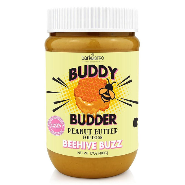 Buddy BUDDER Bark Bistro Company, Beehive Buzz, 100% Natural Dog Peanut Butter, Healthy Peanut Butter, Stuff in Toy, Dog Pill Pocket - Made in USA (17oz Jars)