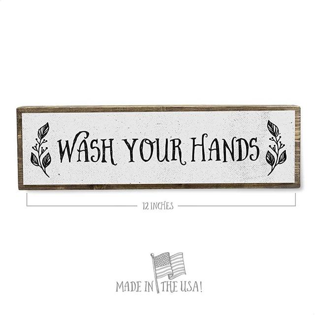 ANVEVO Wash Your Hands - Metal Wood Sign Light – Cute & Funny Wall Bathroom Decor - Rustic Wall Art - Modern Home Décor - Farmhouse Bathroom Decorations