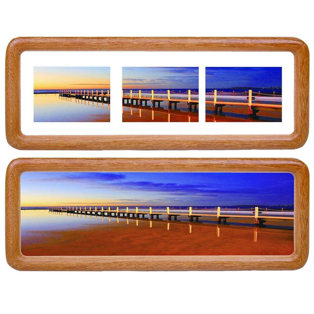 OUBOXDPF 4x12 Collage Picture Frame Teak Wood, Multiple Four 2x3 Photos or 4x12 without Mat, Rustic Rounded Corner Photo Frame with Tempered Glass Hanging or Tabletop Displaying Horizontally or Vertically