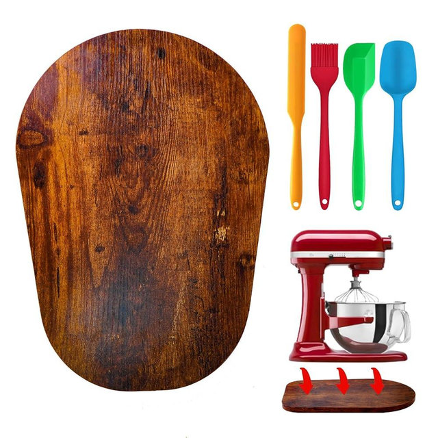 Wooden Sliding Mat for Kitchen Aid 6/7/8Qt Stand Mixer with 4 Silicone Kitchen Tools