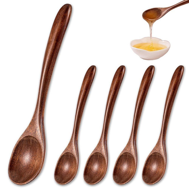 4 Pcs Wooden Spoons for Eating, 6.7 inch Wooden Honey Spoons, Small Wood Teaspoons for Stirring Coffee, Little Wood Table Spoon for Cooking, Desserts & Cereal