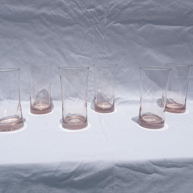 Vintage Pink Swirl Glass Tumblers Set of 6 Hold 16 Oz