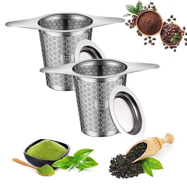 2 Pack 316 Stainless Steel Tea Infuser Extra Fine Mesh Strainer With Wide Rim Handles for Hanging on Teapots or Cups to Steep Loose Leaf Tea and Coffee