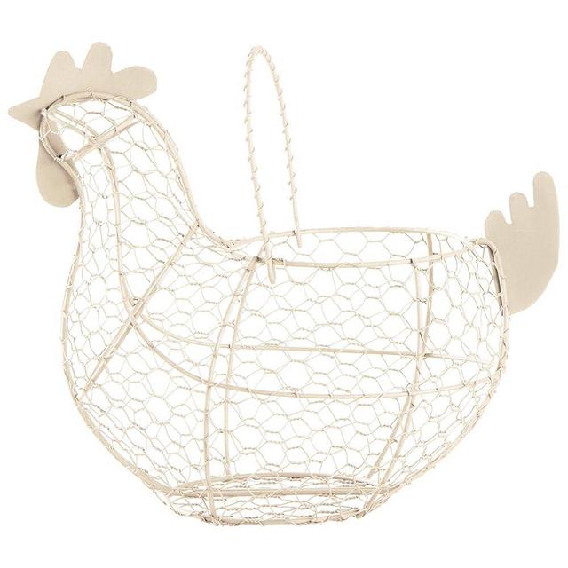 tag 11.5 Antique White Farmhouse Rustic Vintage Chicken Wire Egg Basket with Handle for Egg Holder Fruit and Kitchen Living Room Home Rooster Decor Decoration Collecting and Countertop Storing Eggs